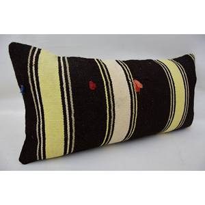 Almohada de lana Kilim negra a rayas sutiles, cojín bordado de lujo de 12x24 pulgadas, patrón Vintage tejido para fines decorativos de vida - Product Image 2