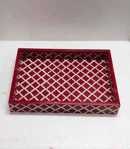 Plateau de service en mosaïque en marbre avec incrustation de nacre Décoration de table à manger Boho moderne Cadeau de maison rustique - Product Image 3