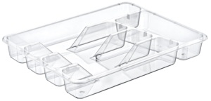 Durable Transparent Cutlery Tray 5 Compartments BPA-Free Eco-Friendly Kitchen & <b>Bathroom</b> <b>Drawer</b> Organizer Stylish Home <b>Storage</b> - Product Image 5