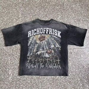 เสื้อยืดลายกราฟิกสำหรับผู้หญิงทรงหลวมระบายอากาศคอกลมผ้าฝ้ายสไตล์วินเทจซักด้วยกรดออกแบบได้ตามต้องการ - Product Image 1
