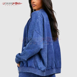 Chándal lavado con ácido para mujer con cremallera frontal Sudadera con capucha y pantalones de jogging de tiro alto Chándal de lavado ácido de tela suave para mujer - Product Image 5