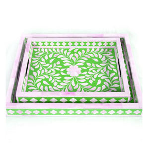 Plateau de service en résine incrustée d'os et de vadrouille motif floral plateau cadeau personnalisé Ramadan Eid avec Mubakhar Bakhoor ensemble décoratif pour la maison - Product Image 3