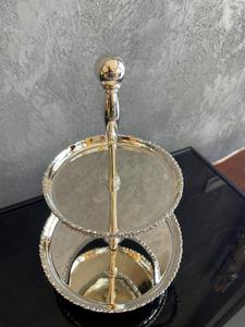 Support à dessert en argent à 2 étages, support à gâteau en argent, support à dessert miroir, support de service de luxe, support pour le goûter - Product Image 2