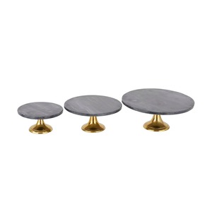 Set Of Three Black <b>Marble</b> Top <b>Cake</b> <b>Stands</b> With Gold Metal Base For Birthday Celebration Anniversary Event And Home Display - Product Image 1