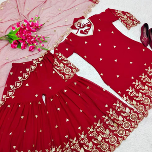 Beau haut de mariage-Sarara avec Dupatta avec broderie - Product Image 2