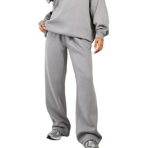 Ensemble survêtement femme en molleton 100% coton personnalisé pour l'hiver, sweat-shirt à col rond surdimensionné et pantalon de jogging à jambes larges, survêtement femme 2026 - Product Image 4