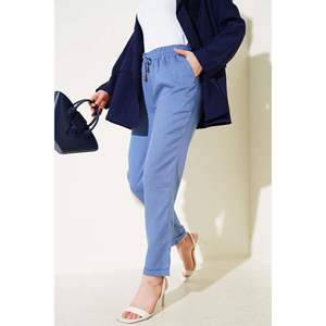 Pantalon Palazzo Indigo Double Skinny Leg à taille élastique Pantalon évasé cargo Hip Hop respirant avec techniques classiques froissées - Product Image 1