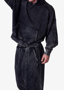 เสื้อฮู้ดผ้าฝ้ายโอเวอร์ไซส์ซักได้เสื้อมีฮู้ดผ้า100% ซับลิเมชันแนววินเทจฟอกสี - Product Image 3