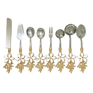 Nuevo diseño, compra a granel, cucharas de Metal, diseño de plumas doradas y cabezas plateadas, juego de utensilios de acero inoxidable, cucharón, servidor de arroz y sopa - Product Image 5
