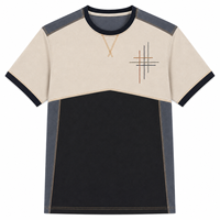 Wholesale Grey and Black Color Block T Shirt with Side Panels Geometric Embroidery Custom Mens Casual Wear