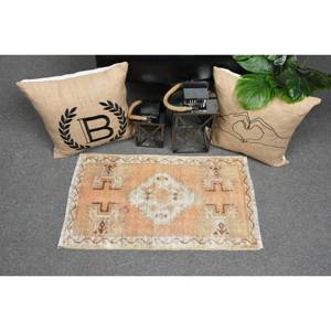 Alfombra Vintage de Lana Turca Naranja y Beige, Tejido Plano, Diseño de Retazos, Decoración para Sala de Estar, Respaldo de Látex, 4m de Ancho - Product Image 1