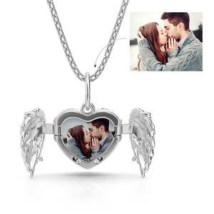 Collier personnalisé Jeulia en argent sterling avec ailes d'ange ouvrables et cœur pour photo, serti de pierres, cadeau d'anniversaire - Product Image 1