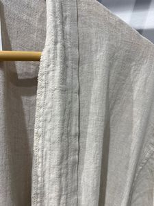 Bata de Lino para Mujer, Larga, de Manga Larga, Color Liso, Casual, Sin Cuello, Tejido Suave, Lavado a Mano, para Primavera - Product Image 1