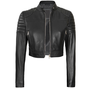 New Streetwear Style Customized Logo Women Crop <b>Top</b> <b>Leather</b> Jacket Winter Use Zipper Fashion <b>Leather</b> Jacket for Sale - Product Image 1