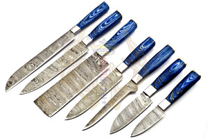 ชุดเชฟเหล็กดามัสกัส7ชิ้นมีดทำครัวคุณภาพสูงพกพาง่ายกระเป๋าหนังและที่จับไม้ - Product Image 2