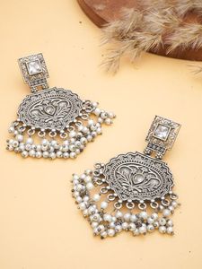 ต่างหูเงินมีสไตล์คล้ายๆกันกับฐานทองเหลือง Monalisa หินห้อยแบบหรูหราสำหรับผู้หญิงและเด็กผู้หญิงเหมาะสำหรับงานปาร์ตี้สวมใส่ตามเทศกาล - Product Image 3