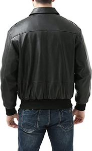 Winter Plus Size High Quality Formal Fashion Front Zipper Genuine Leather Canvas Waterproof Windproof Stand <b>Jacket</b> for <b>Men</b> - Product Image 5