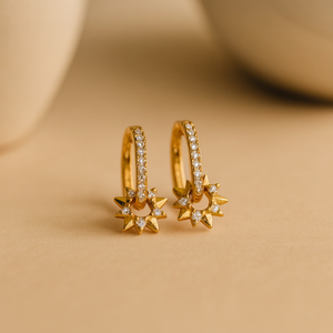 Interlocked Sun <b>Huggie</b> Diamond Earrings - Product Image 3