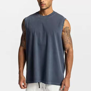 Débardeur respirant en coton tricoté de haute qualité pour hommes pour la course à pied Sports Gym Plus Size Vintage Washed - Product Image 3