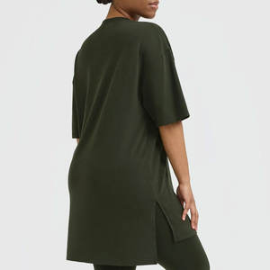 Custom Drop Shoulder T-Shirt For Adults Women Streetwear Cotton Made <b>Plain</b> Color Women Oversized T Shirts - Product Image 2