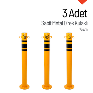 3-Piece 75 cm Fixed Metal <b>Pole</b> Set with Ears Metal Bollard Traffic Barriers - Product Image 1