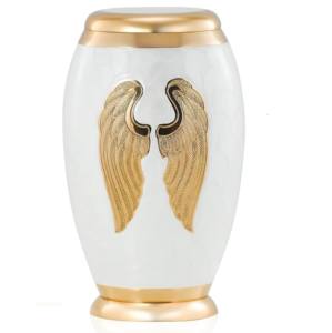 Urnes de crémation pour adultes en laiton de haute qualité et de nouvelle forme avec finition en émail or et blanc. - Product Image 2