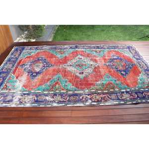 Turkish Vintage Large Rug 5.6x9.2 ft, <b>Red</b> Moroccan Rug <b>Wool</b> - Product Image 3