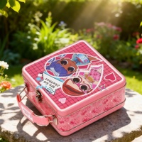 Schattige roze metalen lunchbox met handvat Valentijns-vriendschapsgeschenkdoos