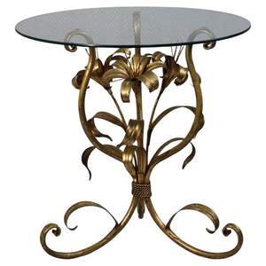 Coffee table with floral design in aluminum and reinforced glass ideal for <b>decorators</b> and minimalist living <b>spaces</b> - Product Image 4
