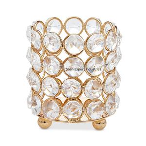 Supports votifs en métal et cristal au design élégant pour la maison et la décoration de Noël Bougie ronde en argent votive - Product Image 3