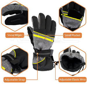 Gants de neige d'extérieur noir gris ligne néon avec paume antidérapante fermeture réglable chaud ajustement confortable gants de ski en gros - Product Image 5