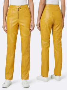 Pantalon en cuir véritable 100% original pour femmes, taille haute, coupe slim, fentes latérales, poches, fermeture éclair avant, décontracté, pour tous les jours, pantalon pour femmes - Product Image 4