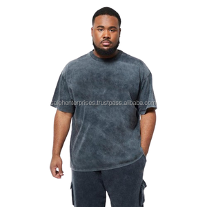 Venta al por mayor suave algodón camiseta desgastada lavado ácido camiseta hombres camisetas de gran tamaño bordado con apliques - Product Image 1