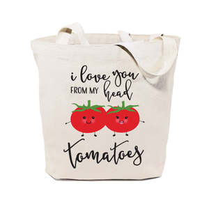 กระเป๋าผ้าแคนวาสลาย "Open-Closed I Love You From My Head Tomatoes" - Product Image 1