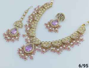 Nuevo diseño de lujo chapado en oro tradicional Motipearl & Drop Kundan tachonado gargantilla collar pendiente Mangtika conjunto y conjunto de joyería - Product Image 6