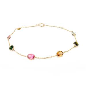 Venta caliente 100% turmalina ovalada Natural 18K oro amarillo sólido pulsera de eslabones de cadena fina personalizada para mujer fiesta de boda perfecta - Product Image 1