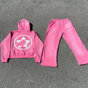 Conjunto Deportivo de Invierno para Tallas Grandes, Personalizado, Estilo Urbano, Estampado, Lavado Ácido, Sudadera con Capucha y Cremallera, Pantalones Deportivos, Estilo Vintage, Corte Acampanado - Product Image 2