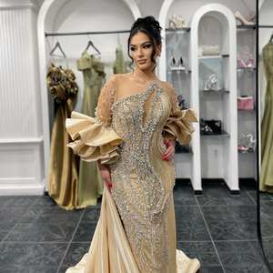 Vestido de Noche Largo de Lujo con Pedrería Negra, Transpirable, Estilo Sirena, para Fiesta de Gala, Envío Inmediato - Product Image 1