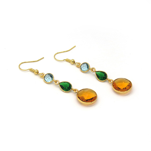 Pendientes Colgantes Bohemios Hechos a Mano con Múltiples Piedras Preciosas |   Topacio Azul, Esmeralda, Citrino |   Boda de Latón Chapado en Oro de 14K Sin Níquel - Product Image 6