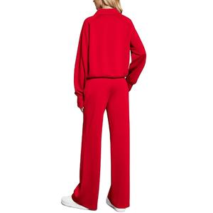 ชุดวอร์มกางเกงขากว้างชุด2ชิ้นของผู้หญิงชุดผ้าฝ้ายชุดเลานจ์โอเวอร์ไซส์มีซิปครึ่ง2026 - Product Image 5