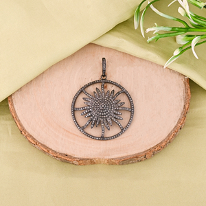 Colgante Sunburst para Mujer, Plata de Ley 925, Bañado en Rodio Negro, Diamante Natural con Incrustaciones, Estilo Vintage, Tamaño 35MM - Product Image 1