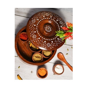 Phong cách chất lượng cao tùy chỉnh kích thước bằng gỗ gia vị giá và container hộp hình vuông bằng gỗ Masala hộp - Product Image 1