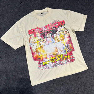 Ropa de calle personalizada de corte Regular de alta calidad 100% algodón lienzo transpirable de secado rápido hombres camiseta nuevo logotipo distinto DTG - Product Image 1