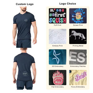 Directamente de fábrica, nuevos diseños de estilo, algodón súper suave, logotipo personalizado, estampado en blanco, azul oscuro, manga corta, bordado, camiseta de gimnasio para hombres - Product Image 3
