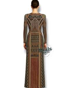 Robe de mariée élégante et luxueuse, coupe A, col rond, manches régulières, taille empire, longueur au sol, broderie de cristaux, fleurs, perles, diamants - Product Image 2