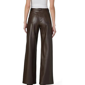 Pantalon en cuir pour femme, hiver, taille mi-haute, coupe droite, ajustement régulier, écologique, coupe-vent, respirant, confortable, longueur totale, bon - Product Image 3