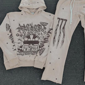 Conjuntos de chándal para hombre, chándales acampanados personalizados con lavado ácido y cremallera hasta 400 GSM, traje de chándal de pierna recta, chándal desgastado - Product Image 3