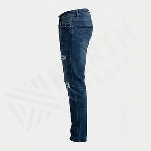 Wholesale <b>Men</b> <b>High</b> Quality Mid Washed Denim Customized Color Whisker Pants Classic Mid <b>Waist</b> Functional Pocket Light Print Custo - Product Image 3
