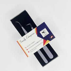 Juego de pinzas de extensión de pestañas de acero inoxidable con logotipo personalizado, puntas de volumen redondeadas sostenibles, puntas de fibra curvada, logotipo personalizable - Product Image 2