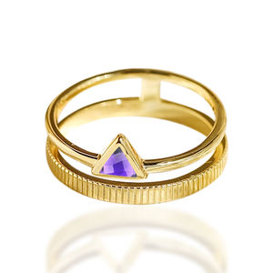 Vente en gros de bague de mariage en argent sterling 925 trillion de pierres précieuses améthyste à facettes double bande diamant or principal fêtes romantiques - Product Image 1